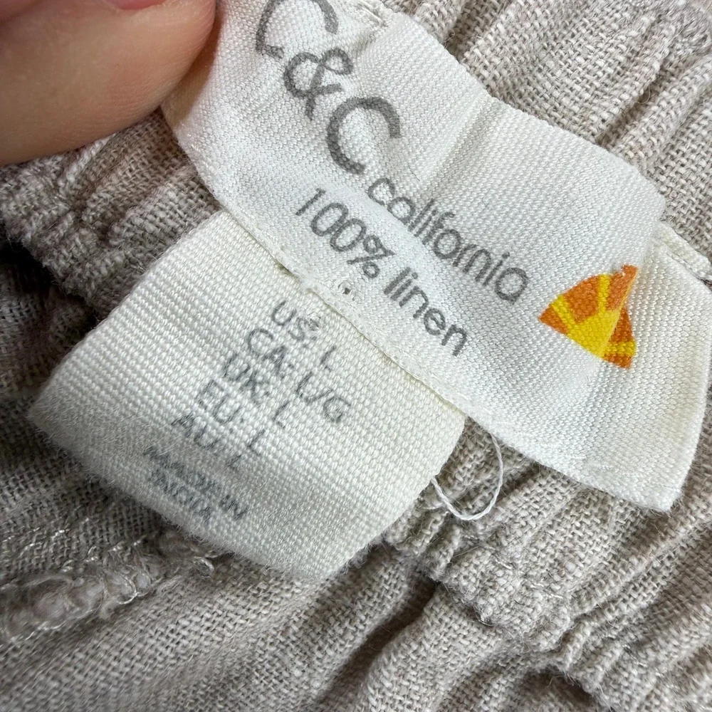 Linen Cargo Pants C&C California Women L Beige Drawstring Coastal Utility Casual
